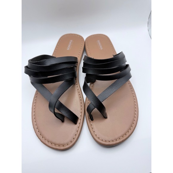 Sonoma Goods For Life Shoes - Sonoma Goods For Life Cressida Black Strappy Toe Loop Thong Flat Sandals Women 9